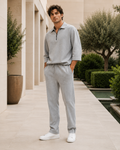 Premium Cotton Blend Co-Ord Set – Relaxed Fit Zip Polo Grey
