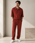 Premium Cotton Blend Co-Ord Set – Relaxed Fit Zip Polo Rust Read