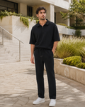 Premium Cotton Blend Co-Ord Set – Relaxed Fit Zip Polo Black